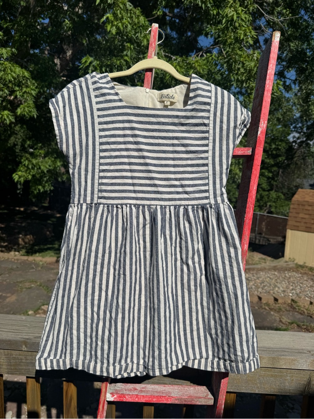 Navy/Charcoal and White Striped Cotton Dress